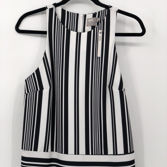 NWT Asos Dress Midi Stripe Tulip Hem Sleeveless Crewneck Black White Size 8 - Picture 2 of 12